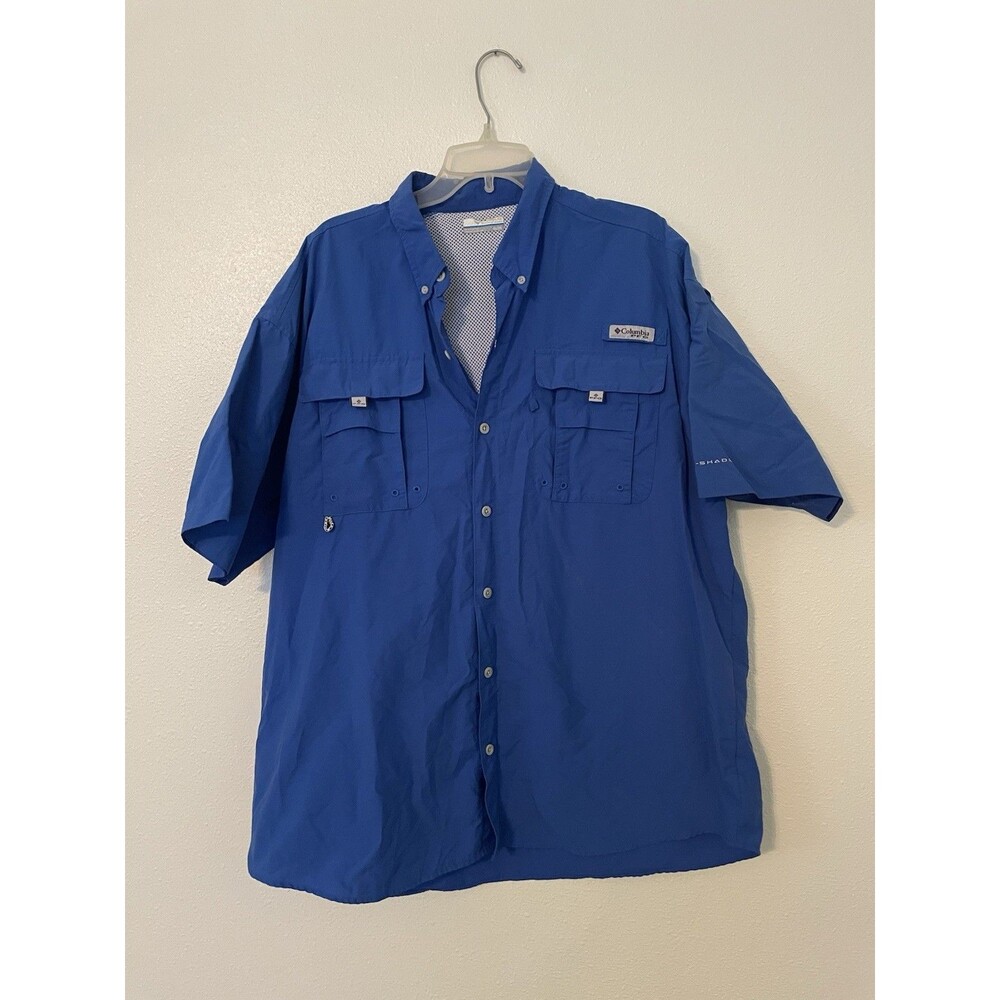*Columbia Shirt Mens XL Blue Short Sleeve Bahama II PFG Fishing Vented